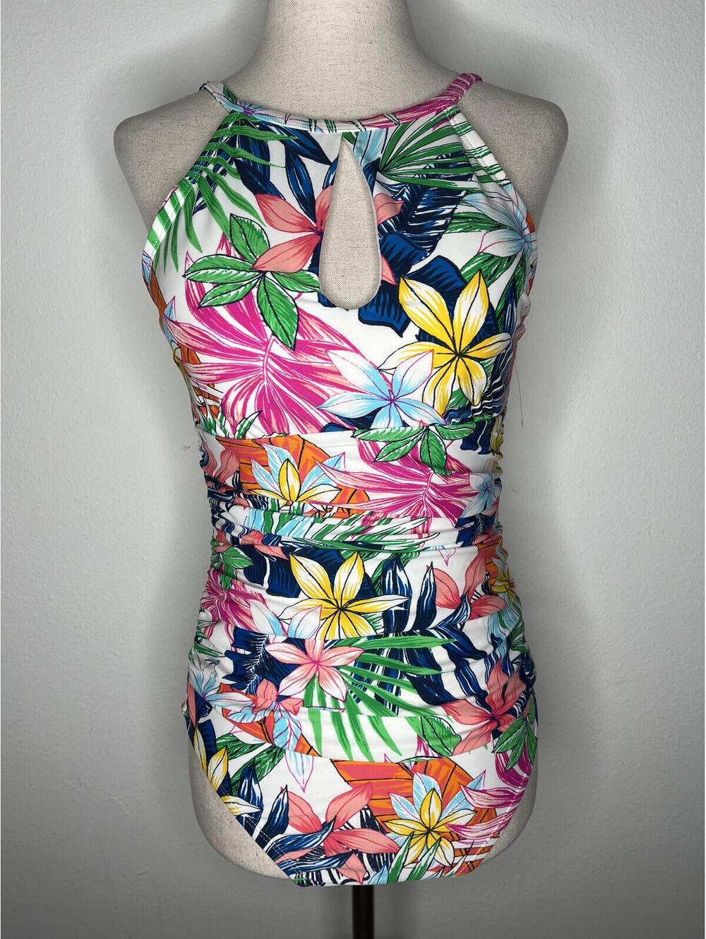 NWOT Ellen Tracy Women's Multicolor Tropical One-Piece Swimsuit Size 8